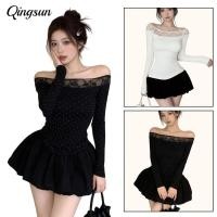 ราคา Qingsun ผู้หญิงเสื้อเปิดไหล่แขนยาว ลายลูกไม้ สีขาวดำ มีฟองน้ำในตัว ไซส์เล็ก FY8729 0 (52004804721)