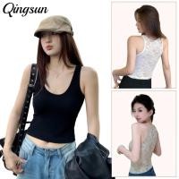 ราคา Qingsun เสื้อกล้าม มีฟองน้ำ ดีเทลแต่งลูกไม้ด้านหลัง สีพื้น สไตล์เกาหลีa (44751547706)