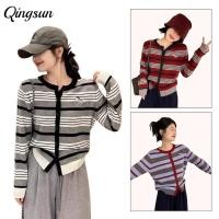 ราคา Qingsun สไตล์เกาหลีa ลายทาง เสื้อครอปไหมพรมแขนยาว ผ้าใส่สบาย น่ารักมากๆ ดีเทลลายทางสีสดใสใส่ง่าย W M103 (44475816883)