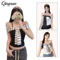 ราคา Qingsun เสื้อแขนกุด เสื้อสายเดี่ยว มินิมอลสไตล์ มินิมอลๆ ดีเทลเพิ่มสายผูกอกลายทาง มีฟองน้ำ FY66035 (44324432570)