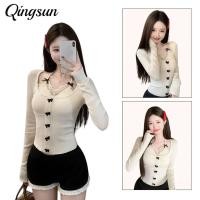ราคา Qingsun สไตล์เกาหลีa คล้องคอ เสื้อแขนยาว แต่งลายโบว์ ดีเทลเพิ่มสายคล้องคอ สีครีม เข้ารูป FY464 (43624304230)