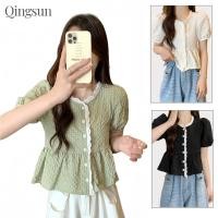 ราคา เสื้อยืดผู้หญิง เสื้อไหมพรมแขนสั้น น่ารักสไตล์เกาหลี่มาก ผ้าใส่สบาย 60109 Qingsun (43361709402)