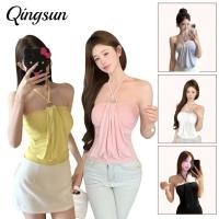 ราคา Qingsun สไตล์เกาหลีa เสื้อเกาะอก ดีสายคล้องคอ มีฟองน้ำ คล้องคอ เซ็กซี่ หลายสี เข้ารูป 66009 (42224308408)