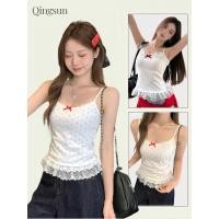 ราคา สายเดี่ยว ผ้าใส่สบาย สีขาว เสื้อกั๊กแขนกุดสลิงลายดอกไม้เย็บลูกไม้ Y6823 Qingsun (41361258901)