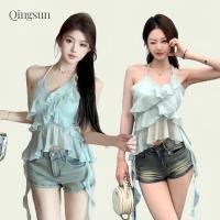 ราคา เซ็กซี่ เสื้อสายเดี่ยว ผ้านิ่มลื่นสีเขียวสไตล์เกาหลี ดีเทลปลายพริ้ว ผ้าใส่สบาย FY3038 Qingsun (40861264677)