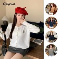 ราคา เสื้อสเวตเตอร์ผู้หญิง ผ้าถัก เสื้อคลุมไหมพรมแขนยาวน่ารัก คอกลม ปักลายหมี ใส่สบาย Y 2812 (40319229501)