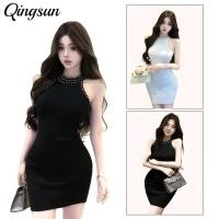 ราคา Qingsun คล้องคอ เซ็กซี่ ชุดมินิเดรส ทรงรัดรูปผ้าไหมพรม เรียบหรู น่ารักมากๆดูแพงมาก V583 (29193248695)
