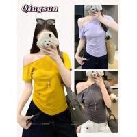 ราคา เสื้อยืดผู้หญิง เซ็กซี่ สินค้าราคาพิเศษ เสื้อยืดแขนสั้น เปิดไหล่สไตล์เกาหลี สีสดใส ทรงสบายๆ เปิดไหล่ FYP40 Qingsun (27038966518)