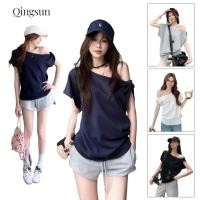 ราคา เสื้อยืดผู้หญิง เปิดไหล่ เสื้อเปิดไหล่ แขนสั้น สีพื้น ใส่สบาย มินมอล เท่ๆยืดกำลังดี FYP66 (43265319591)