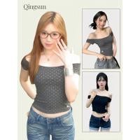 ราคา เปิดไหล่ เซ็กซี่ เสื้อยืด ปาด ไหล่ แขนสั้น รัดรูป ติดเพชรสะท้านแสงทั้งตัว แต่งตัวง่าย ชิลชิล ผ้าใส่สบาย FY134 Qingsun (43111254390)