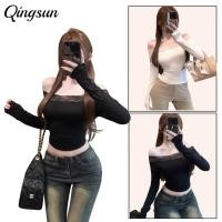 ราคา Qingsun เสื้อแขนยาวรัดรูปไหล่เปิดผู้หญิง ดีไซน์ลูกไม้ สีขาวดำ เรียบหรูและทันสมัย FY8719 0 (57855988726)