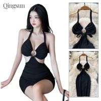ราคา ชุดเดรสสายเดี่ยว เซ็กซี่ ชุดมินิเดรสคล้องคอ สีดำเว้าหน้าหลัง แต่งผูกด้านหลังเซ็กซี่ FY2101 H (24246599059)