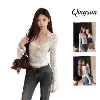 ราคา Qingsun เข้ารูป เสื้อลูกไม้แขนยาว คอวี น่ารักสไตล์เกาหลี สีขาวเรียบหรูดูแพง FY2019 (40270960119)