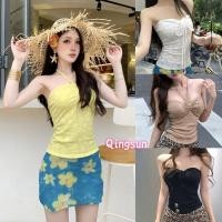 ราคา พร้อมส่ง เสื้อเกาะอกปักลายดอกไม้ มีซับในตรงอก สไตล์สาวซัมเมอร์ FY882 Qingsun (27088209607)