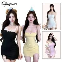 ราคา Qingsun เดรสคอวี มินิเดรส กรธดปรงสั้น น่ารักมาก ทรงรัดรูปสีพาสเทล ยืดพอดีตัว FY1190 (43424622855)