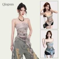 ราคา เปิดไหล่ ผ้าซรีทรู ลายมัดย้อม เกาหลีสไตล์ ปลายเฉียงเซ็กซี่เบาๆ FY2641 Qingsun (42410334057)