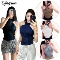 ราคา Qingsun เสื้อแขนกุด คล้องคอ ผ้าใส่สบาย เข้ารูป เข้ารูป สไตล์เกาหลีa (40676714416)
