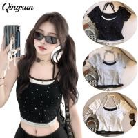 ราคา Qingsun คอเหลี่ยม เสื้อครอปแขนสั้นคอลูกไม้ติดโบว์ ผ้าใส่สบาย คล้องคอ สไตล์เกาหลีa (41926527133)