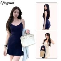 ราคา Qingsun เดรสแขนกุด ลูกไม้ ตัดแต่งลูกไม้ เข้ารูป สไตล์เกาหลีa เปิดไหล่ (49650541043)