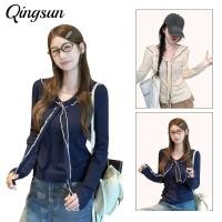 ราคา Qingsun ใส่สบาย เสื้อแฟชั่น เสื้อไหมพรมแขรยาว เข้ารูป สไตล์เกาหลี สไตล์มินิมอล ผ้าใส่สบาย R68 (42374314652)
