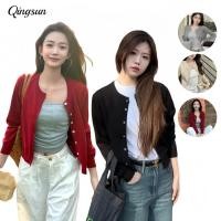 ราคา เสื้อสเวตเตอร์ผู้หญิง สินค้าราคาพิเศษ ผ้าถัก เสื้อคลุมไหมพรมแขนยาว คอกลม คาดิแกรนเกาหสีสีพื้น D091 (42369250718)