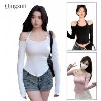 ราคา เสื้อแขนยาวผู้หญิง เซ็กซี่ เสื้อเปิดไหมพรม คล้องคอน่ารัก มีฟองน้ำ สีพื้นรัดตามตัว FY5053 (43263955301)