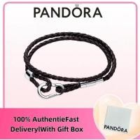 ราคา สร้อยข้อมือหนังลายถักสีน้ำตาล Pandora เครื่องประดับเงินแท้ 925 เป็นของขวัญที่สวยงาม (52255379160)