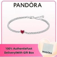 ราคา แหวนแพนดอร่า sterling silver แบบ duty free และสร้อยข้อมือเทนนิส พร้อมหัวใจสีแดงที่ระยิบระยับ รหัส 590041C02 (29744054352)