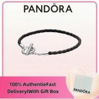 ราคา สร้อยข้อมือเงินสเตอร์ลิง S925 สไตล์ Pandora Moments สายหนังถัก T Bar สไตล์หรูหรา เหมาะสมเป็นของขวัญสำหรับผู้หญิง (41676458773)