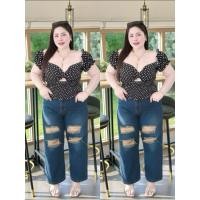 ราคา กางเกงยีนส์สาวอวบอ้วน สีเขียวสนิม สาวอวบ วินเทจ แต่งขาด (26753703184)