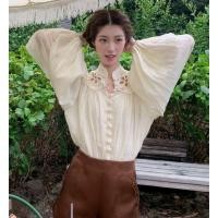 ราคา เสื้อลินินคุณภาพสูงปักลายกลวงยาว (55006785140)