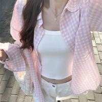 ราคา สินค้าใหม่ เสื้อแขนยาวสไตล์เกาหลีลายสก๊อตสีชมพู ปกป้องแสงแดดได้ดี มีความสบายในการสวมใส่ (53657235169)