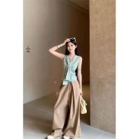 ราคา ชุดสองชิ้นคุณภาพสูง สไตล์ลูกไม้ลายสก๊อตสีเขียว เสื้อสายเดี่ยวกับกระโปรงสำหรับวันสบายในฤดูร้อน (52306919801)