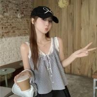 ราคา เสื้อลูกไม้เย็บ Lace up แขนกุดลายสก็อตสำหรับผู้หญิง ทรงหลวม สไตล์ใหม่ เหมาะทุกโอกาส (51506416871)