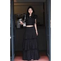 ราคา ชุดเดรสฤดูร้อนสุดคลาสสิก แขนพอง สีดำพริ้ม Dot ลุคลดอายุ พร้อมเสื้อและกระโปรง (49856986613)