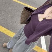 ราคา สเวตเตอร์คาร์ดิแกนสีม่วงแขนยาว ไซซ์พอดีตัว เหมาะสำหรับฤดูใบไม้ร่วลและใบไม้ผลิ แฟชันทุกวัน (46007131571)