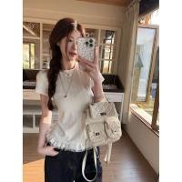 ราคา ลดราคาจํากัดเวลา เกาหลีลูกไม้สีขาว มิ้ม แขนสั้นเสื้อยืดผู้หญิงฤดูใบไม้ผลิฤดูร้อนโบว์ จุดต่ําสุด เสื้อสั้นสวยด้านบน (24547999675)