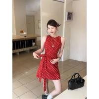 ราคา ลดราคาจํากัดเวลา ย้อนยุคลายจุดสีแดงเสื้อกั๊กชุดกระโปรงผู้หญิงฤดูใบไม้ผลิฤดูร้อนสไตล์ใหม่ลูกไม้ขึ้นแคบ เอวแขนกุดอารมณ์กระโปรงสั้น (52906738544)