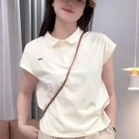 ราคา ลดราคาจํากัดเวลา สีขาวพิมพ์กุทัณฑ์เสื้อโปโลด้านบนผู้หญิงฤดูร้อนที่เรียบง่ายประณีตปุ่มเสื้อสวมหัวสบายแขนสั้นเสื้อยืด (41879212842)