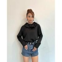 ราคา เสื้อซาตินระบายคอผูกโบว์หลังปลายแขนกระดุมเรียง (51201041845)