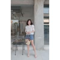 ราคา เสื้อลูกไม้ฉลุพรีเมี่ยมแขนสั้นโบว์อกซิปหลัง (44606939801)