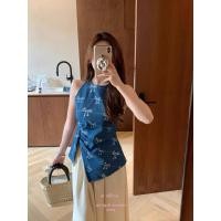 ราคา เสื้อยีนส์แขนกุดลายโบว์ซิปข้าง (40801843539)