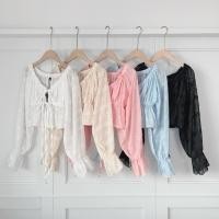 ราคา เสื้อครอปชีฟองปักลายลูกไม้ผูกเชือกหน้าอก (26741400769)