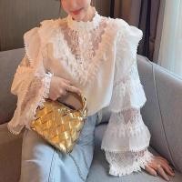 ราคา เสื้อซิลค์แขนระบายชั้นคอปีนลูกไม้ฉลุหัวใจ (55851736137)