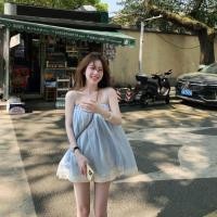 ราคา ฝรั่งเศสหวานสีฟ้าแขวนประกบลูกไม้ลูกไม้ออกแบบฤดูร้อนใหม่หลวมสลิมมิ่งแขวน (43250310876)
