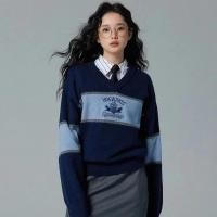 ราคา เสื้อกันหนาว เสื้อไหมพรมสวมหัวเสื้อไหมพรมฤดูหนาวฤดูใบไม้ผลิใหม่คอวีหลวมทุกอย่าง Sweater Knit Color (26414987225)