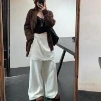 ราคา ใหม่ปลอมสองลูกไม้ประกบกางเกงขาตรงผู้หญิงเอวสูงหลวมขากว้างกางเกงลําลองถูพื้น (28828283182)