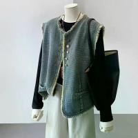 ราคา เสื้อกั๊กยีนส์สไตล์หอมขนาดเล็กอเนกประสงค์ขอบดิบพู่ย้อนยุคฤดูใบไม้ร่วงใหม่แขนกุดเสื้อกั๊กออกแบบแนวโน้ม (55803358185)