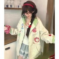 ราคา เสื้อกันหนาวมีฮู้ดสำหรับผู้หญิง ออกแบบลายสก๊อตพร้อมปักลายแอปเปิล (55454895672)