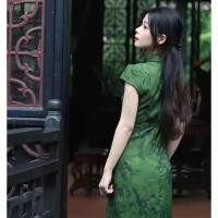 ราคา ชุดกี่เพ้าแขนสั้น สไตล์จีนแบบคลาสสิก ทอจากผ้าแจ็คการ์ดสีเขียว (53355232921)